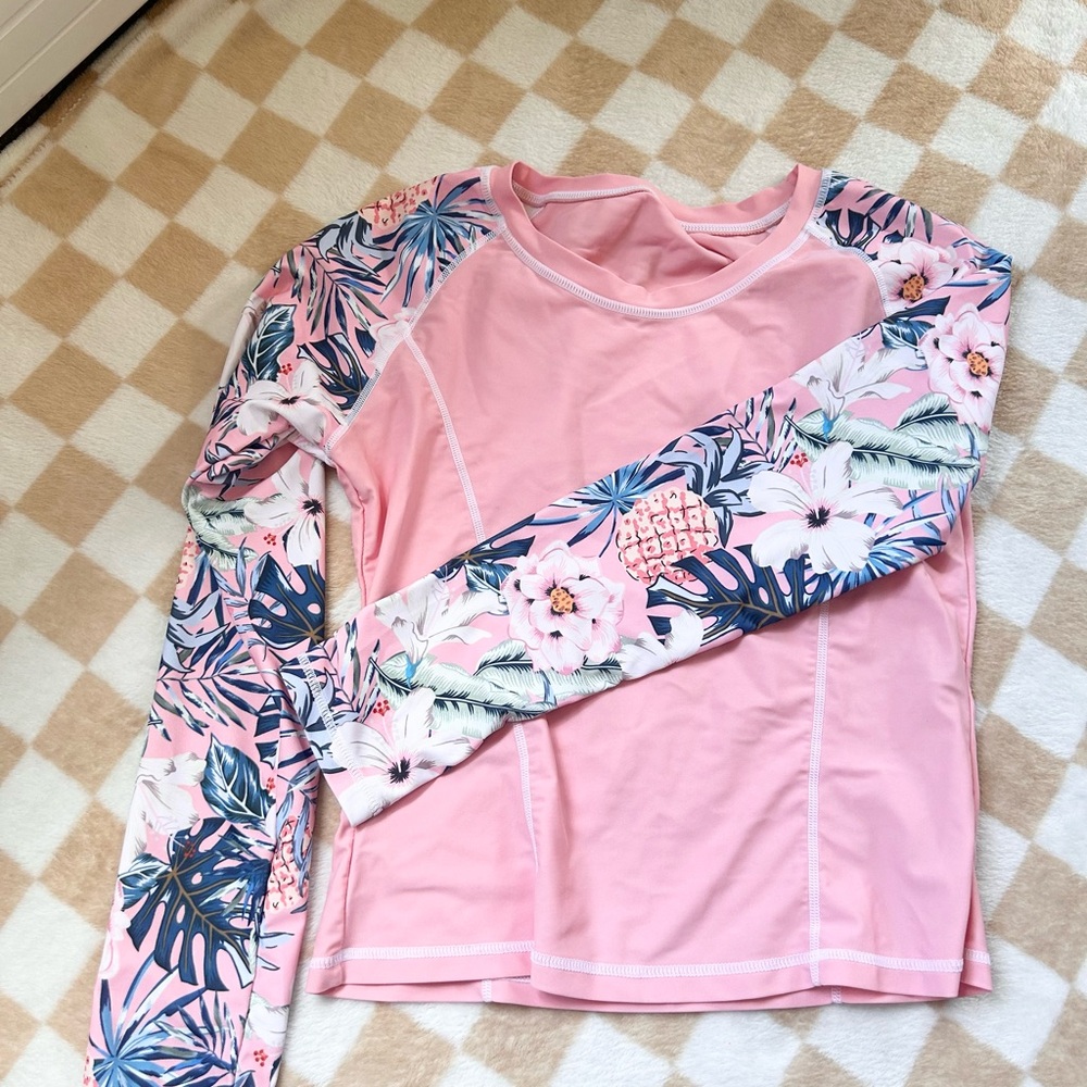 Pink Floral Swim Set - Rashguard & Shorts - Picture 2 of 7